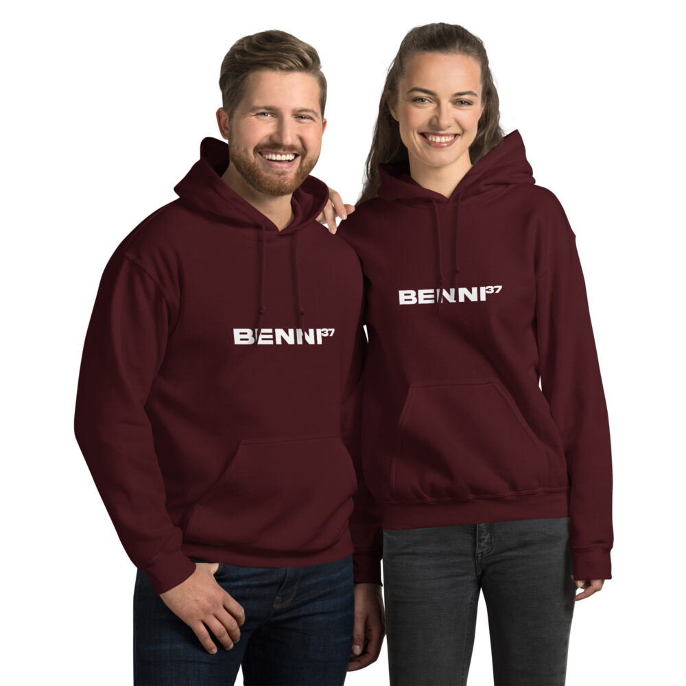Benni37 Logo weiss Unisex-Kapuzenpullover – Bild 3