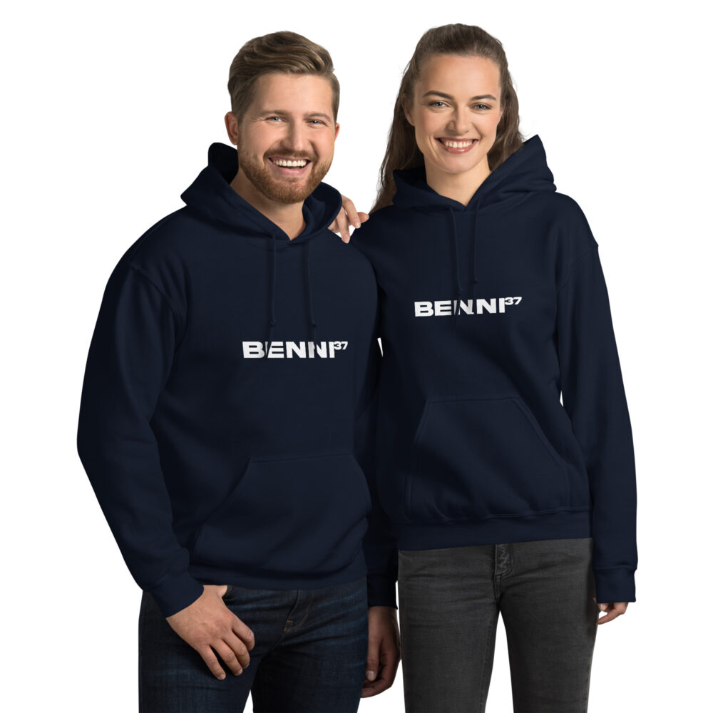 Benni37 Logo weiss Unisex-Kapuzenpullover – Bild 2