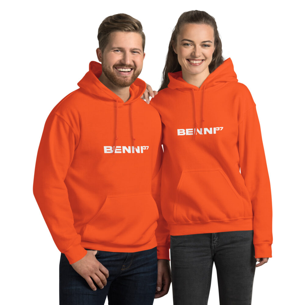 Benni37 Logo weiss Unisex-Kapuzenpullover – Bild 13
