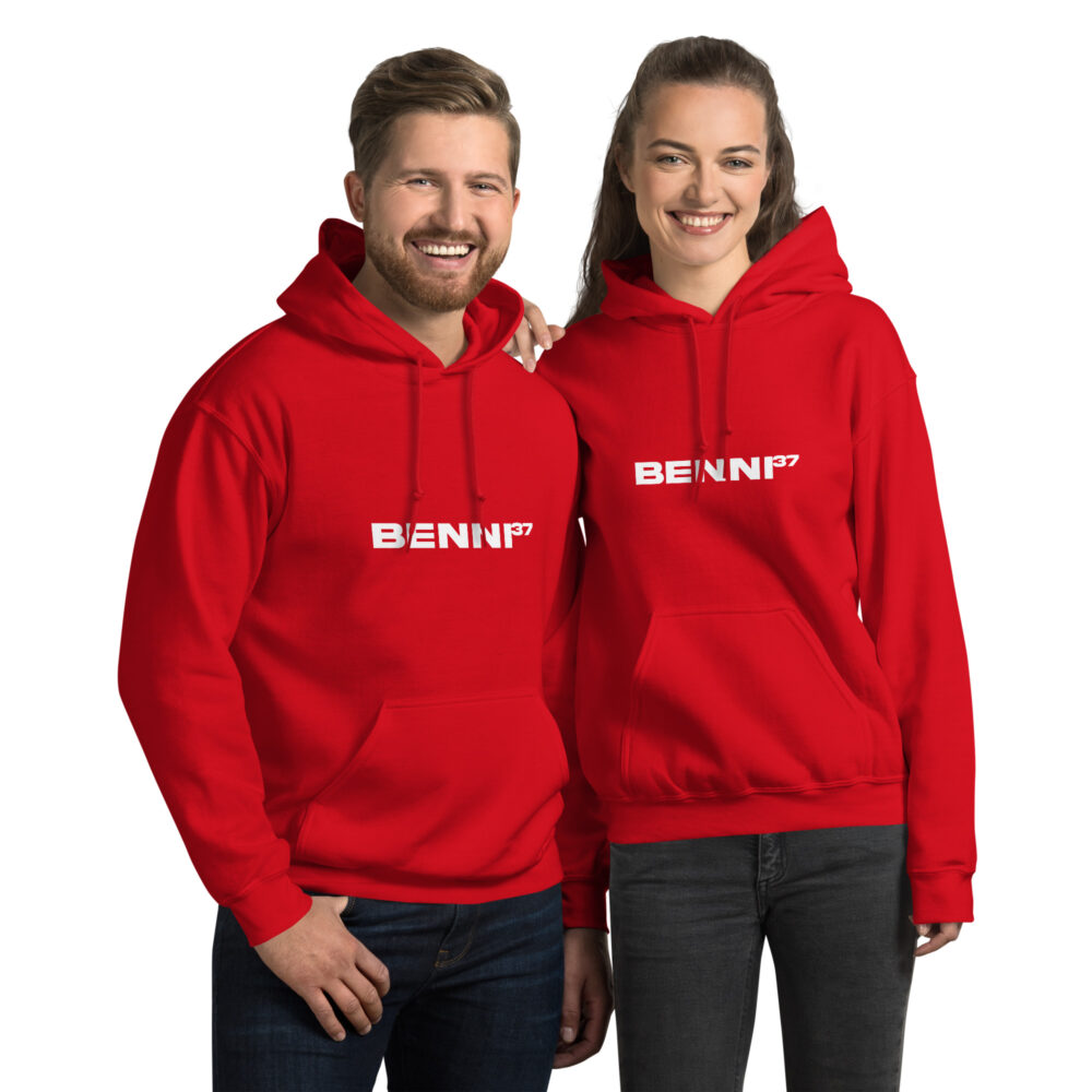 Benni37 Logo weiss Unisex-Kapuzenpullover – Bild 6