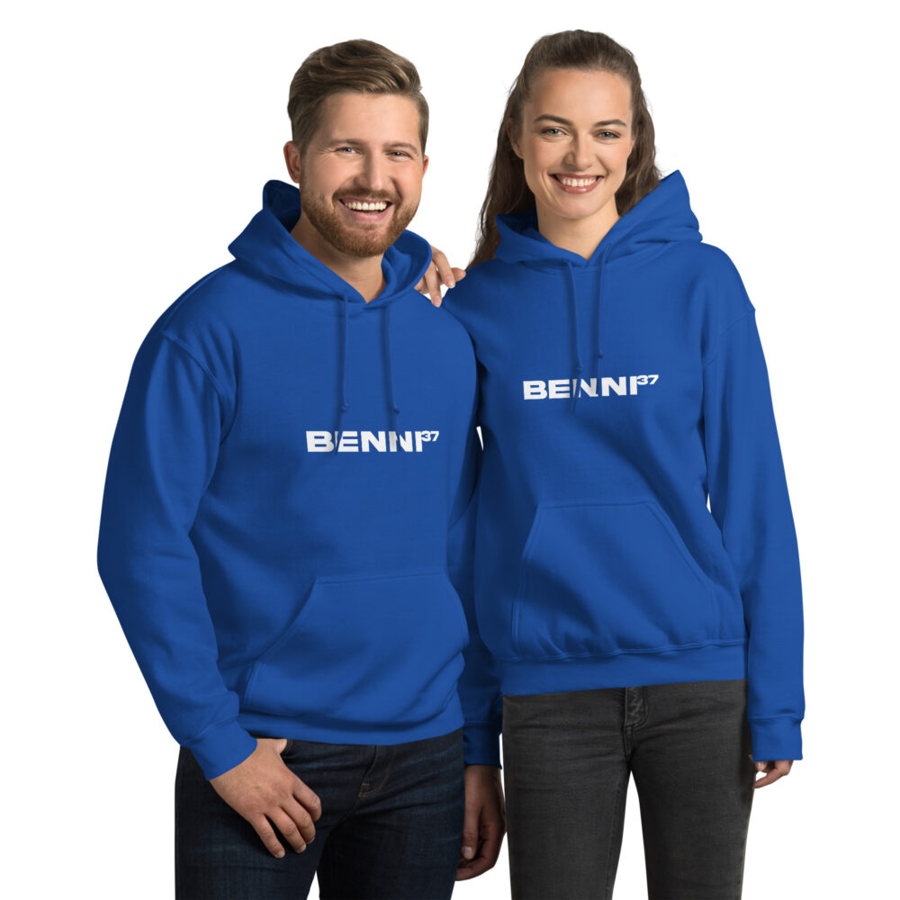 Benni37 Logo weiss Unisex-Kapuzenpullover – Bild 8