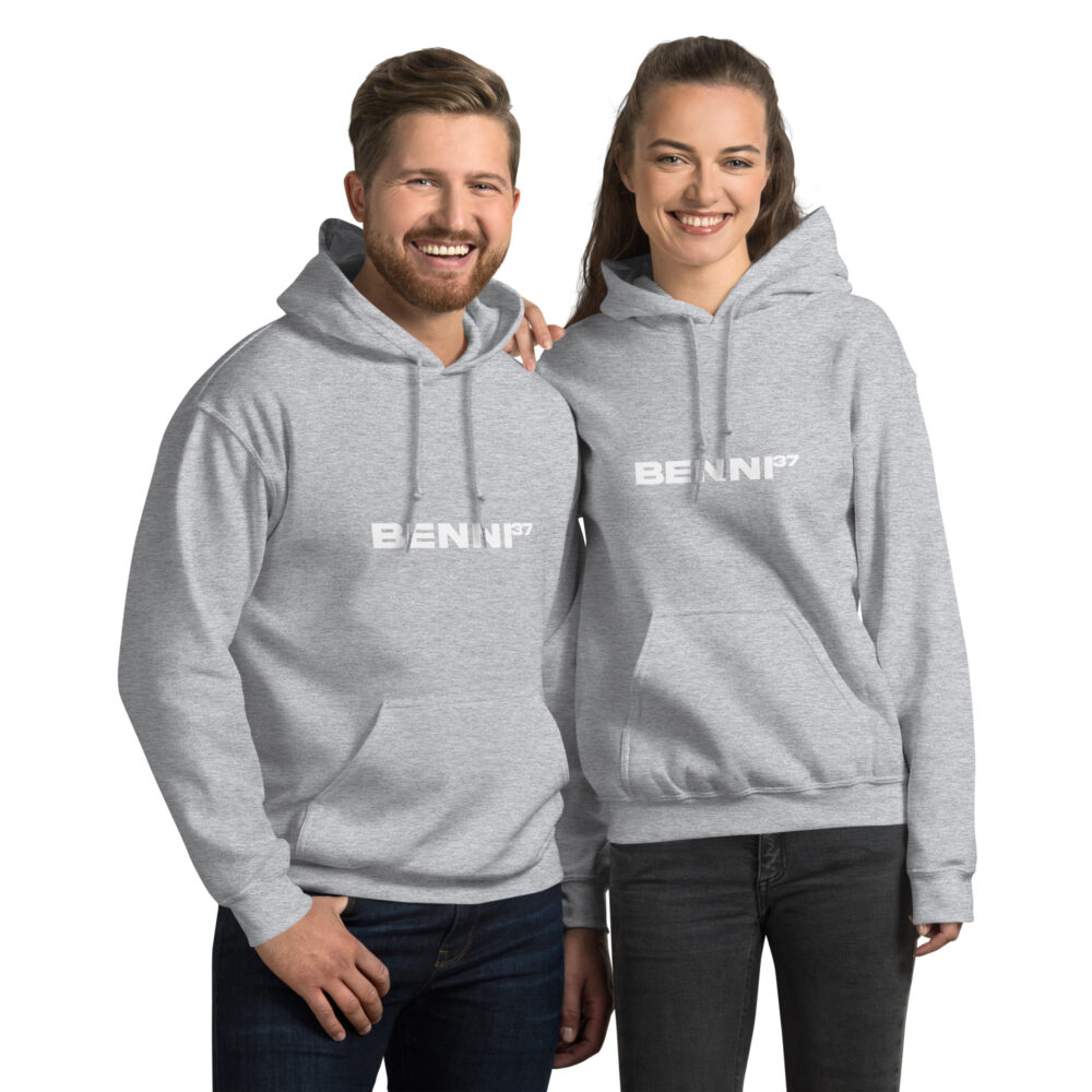 Benni37 Logo weiss Unisex-Kapuzenpullover – Bild 14